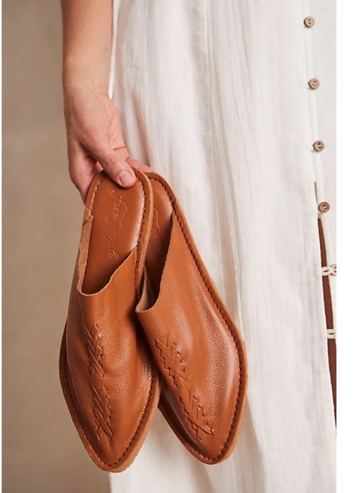 Free People Nova Woven Leather Slides Mules Slip On Loafers Cognac Sz 39 / 8.5