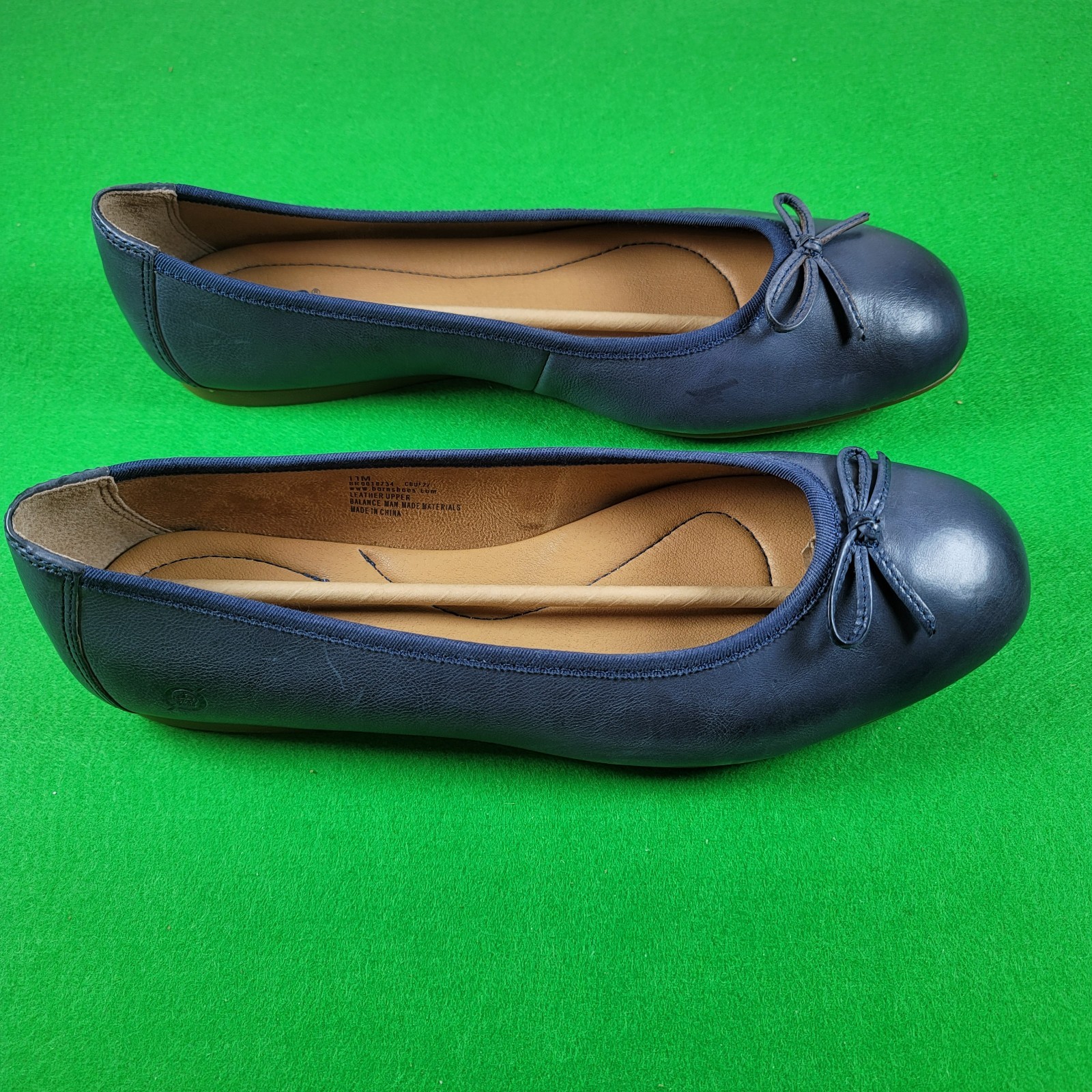 BORN Brin Ballet Ballerina Flat Bow Grosgrain 11M Slip On Medium Blue Leather
