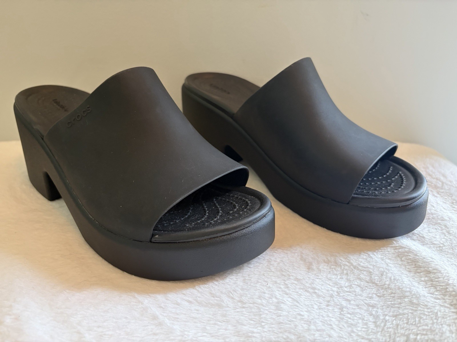 Crocs Brooklyn Slide Platform Heel Mule Black NWOT LiteRide Sz W8