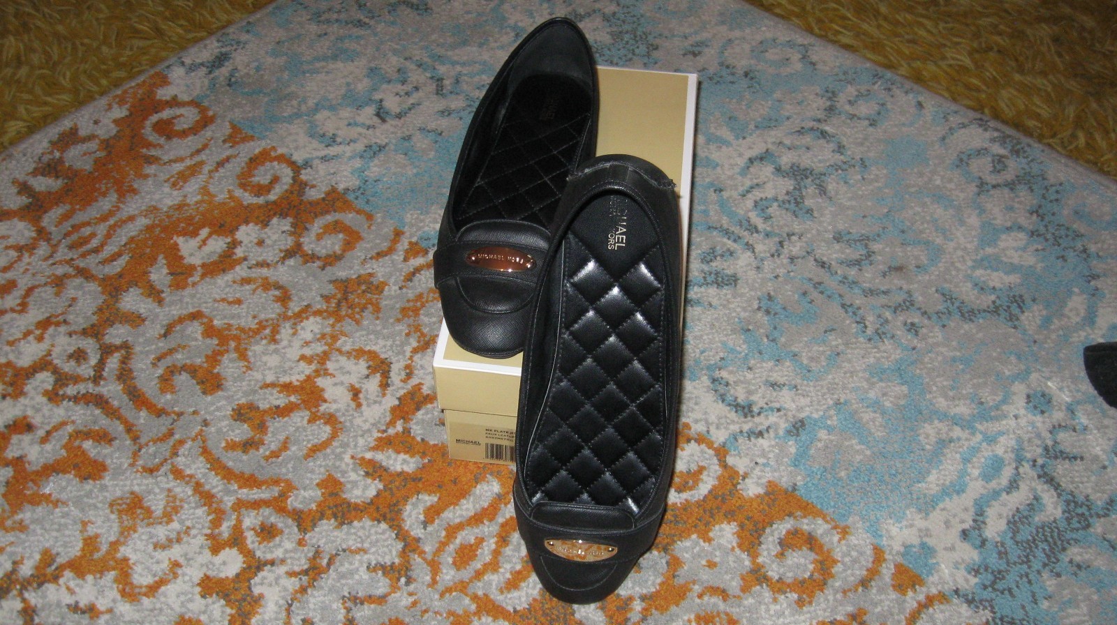 MICHAEL KORS MK PLATE MOC LOAFER STYLE BALLET FLATS IN BLACK 10 M