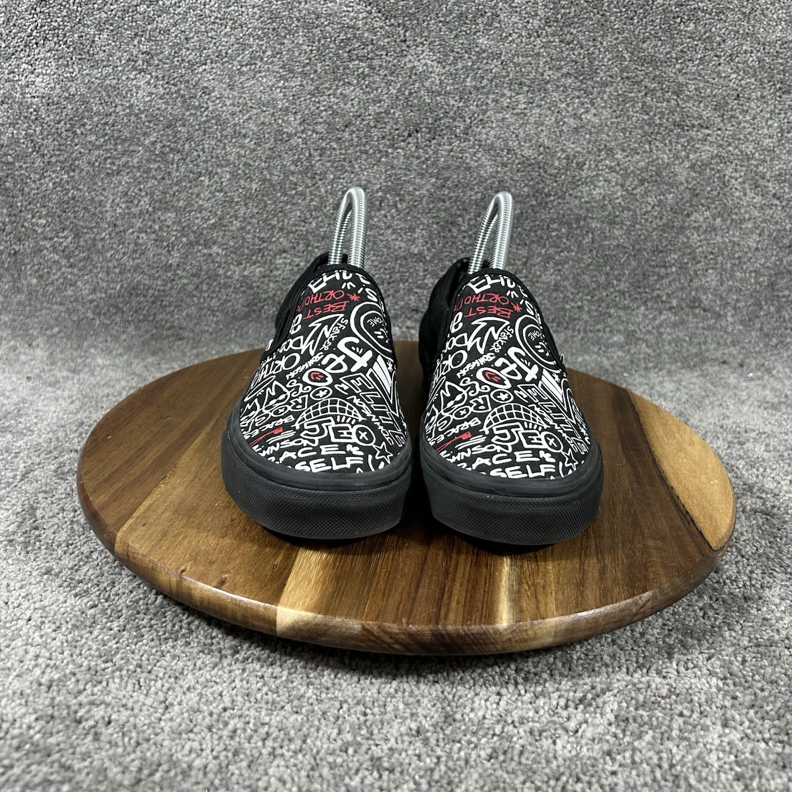 Vans Customs Slip On Womens Sz 7 Black Orthodontics Graphics Athletic Shoes Used