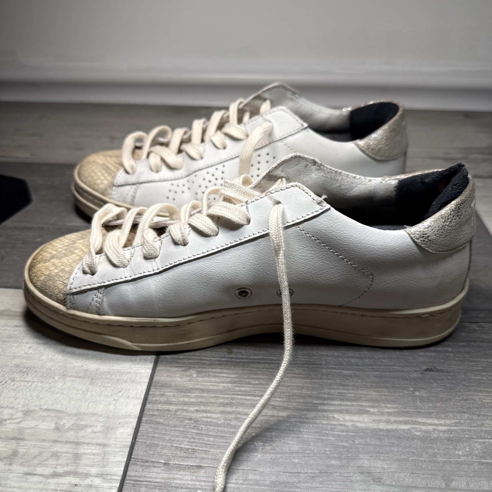 P448 Sneaker 6.5 White with Silver Glitter. Preowned See Photos Provided