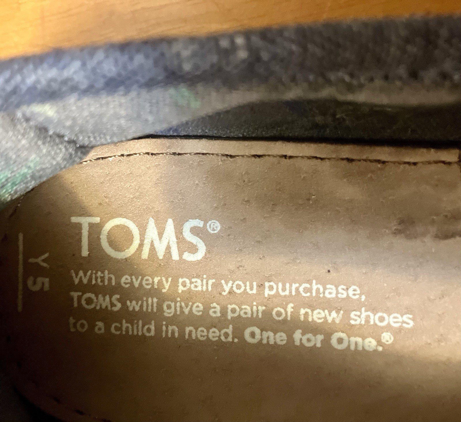 TOMS Alpargata Chambray Slip-on Shoe, Blue Gray/Beige Sole – Size Y5 (VGUC)
