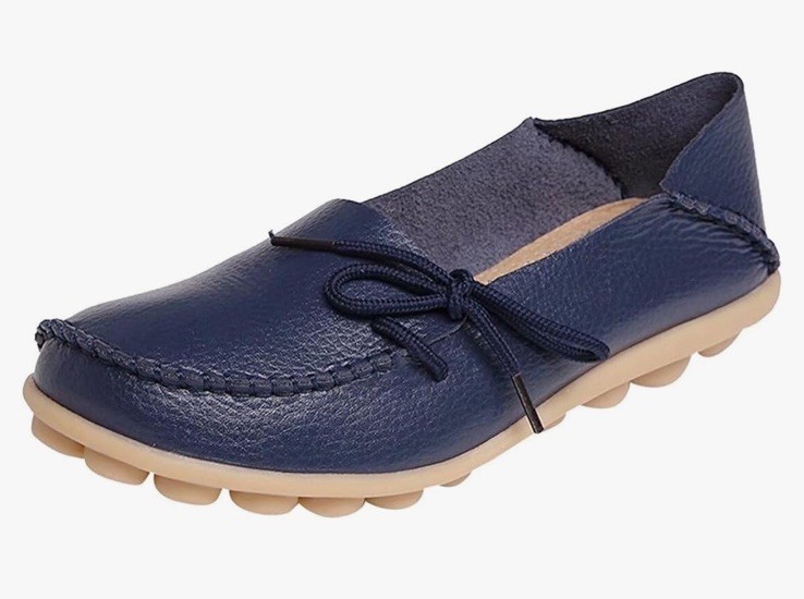WOMENS SOFT LEATHER LOAFERS BLUE STICHED FLAT SLIP ON MOCCASIN CASUAL SHOES SZ 6