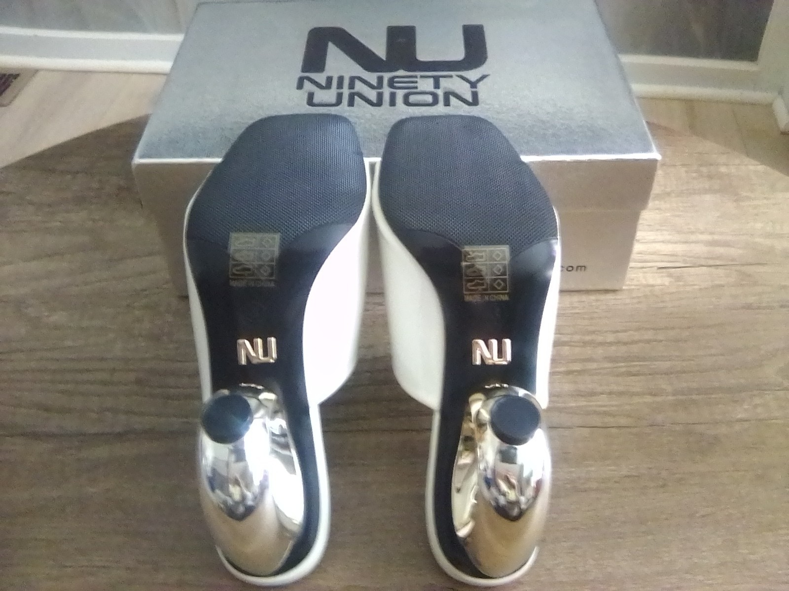 Ninety Union Women’s White Patent Leather Slip-On Open Toe Mule Heels