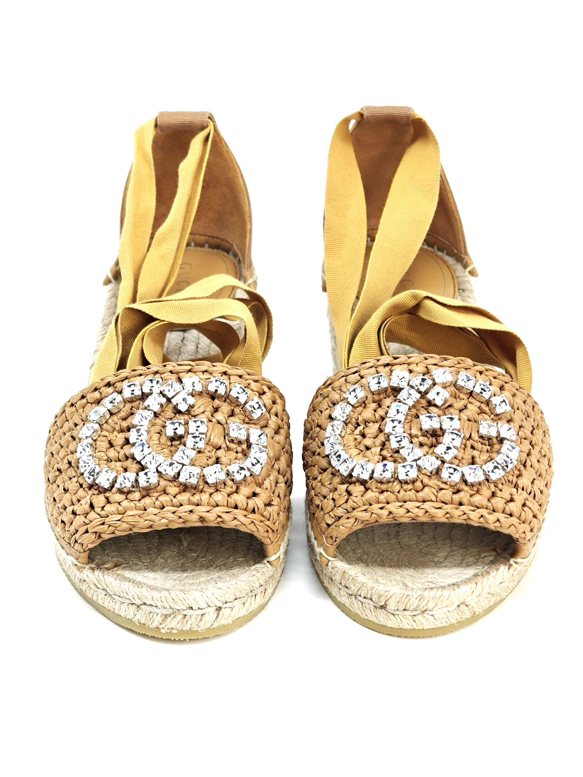 Gucci Marmont Double GG Espadrilles Platform Crystal Ribbon UK 4 US 7 37 17623E