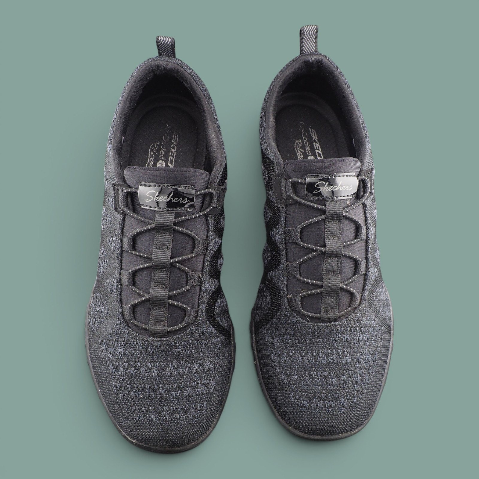 Skechers Relaxed Fit Air Cooled Memory Foam Bungee Sneakers Blk Gray Womens 8.5