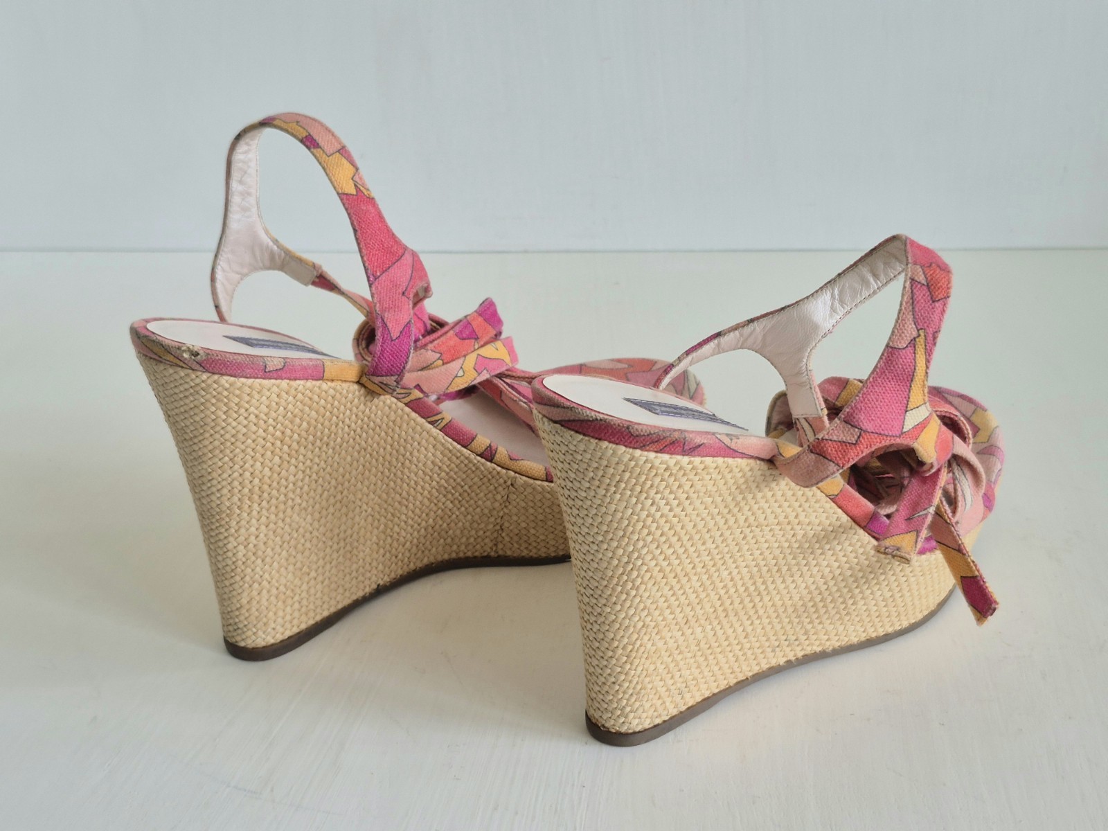 Emilio Pucci Italy Espadrille Multicolor Print Ankle Tie Wedges SZ 9 U S/EU 40