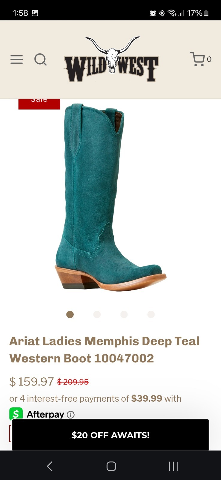 Ariat Ladies Memphis Deep Teal 10047002