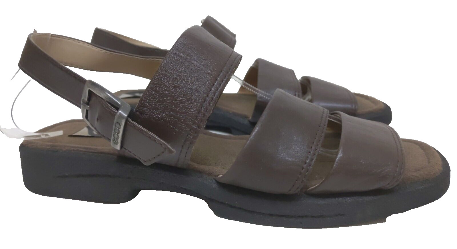 $135 ECCO 40 9 – 9.5 Sandal Brown 3 Wide Strap Flat Latex Soles Womens