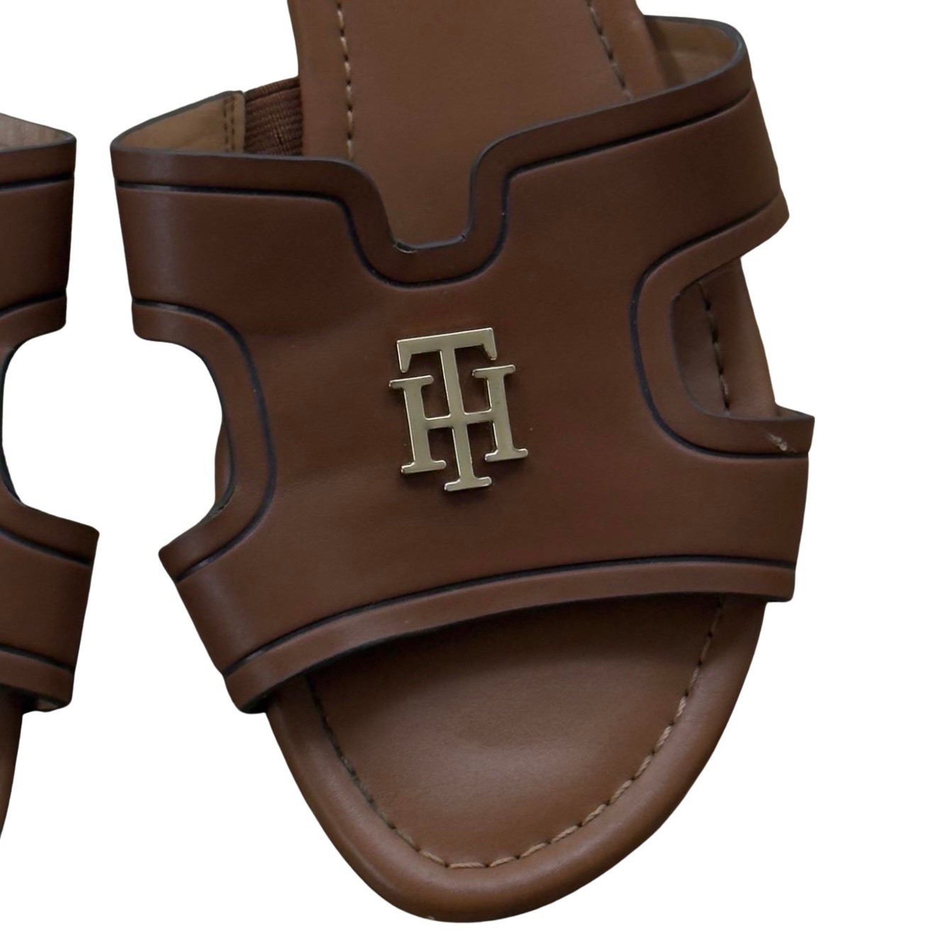 Brown Leather Tommy Hilfiger Slide Sandals