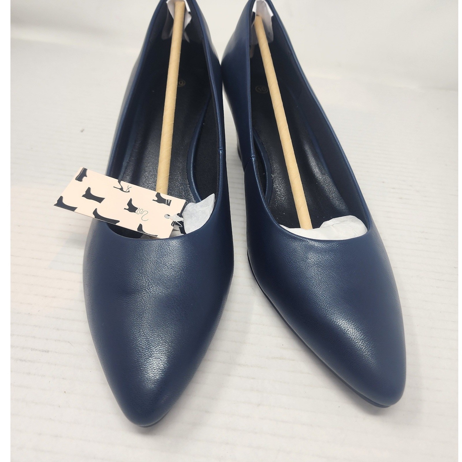 Mysoft Womens Navy Blue Pointed Toe Block Heel Pumps Size 10 Dress Shoes