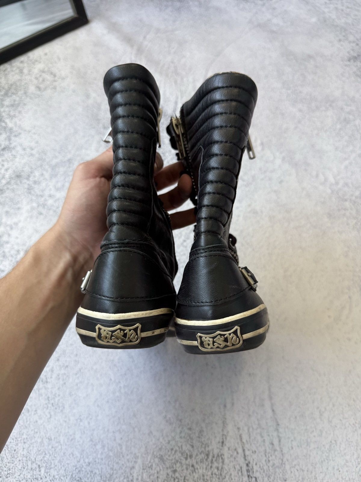 Ash Black Leather High Top Sneakers Zip Buckle Punk Y2K Avant Garde Japanese