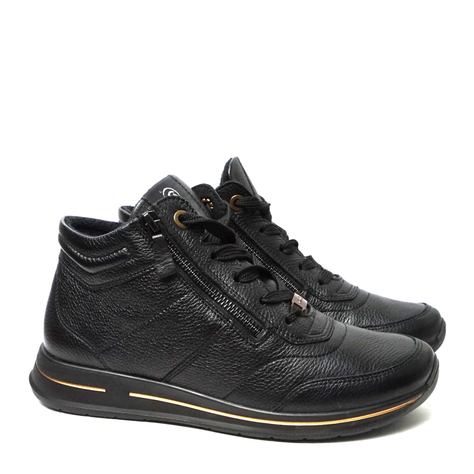 ARA WOMAN SNEAKER IN DEER LEATHER WITH STRAPS, REMOVABLE FOOT ZIPPER BLACK