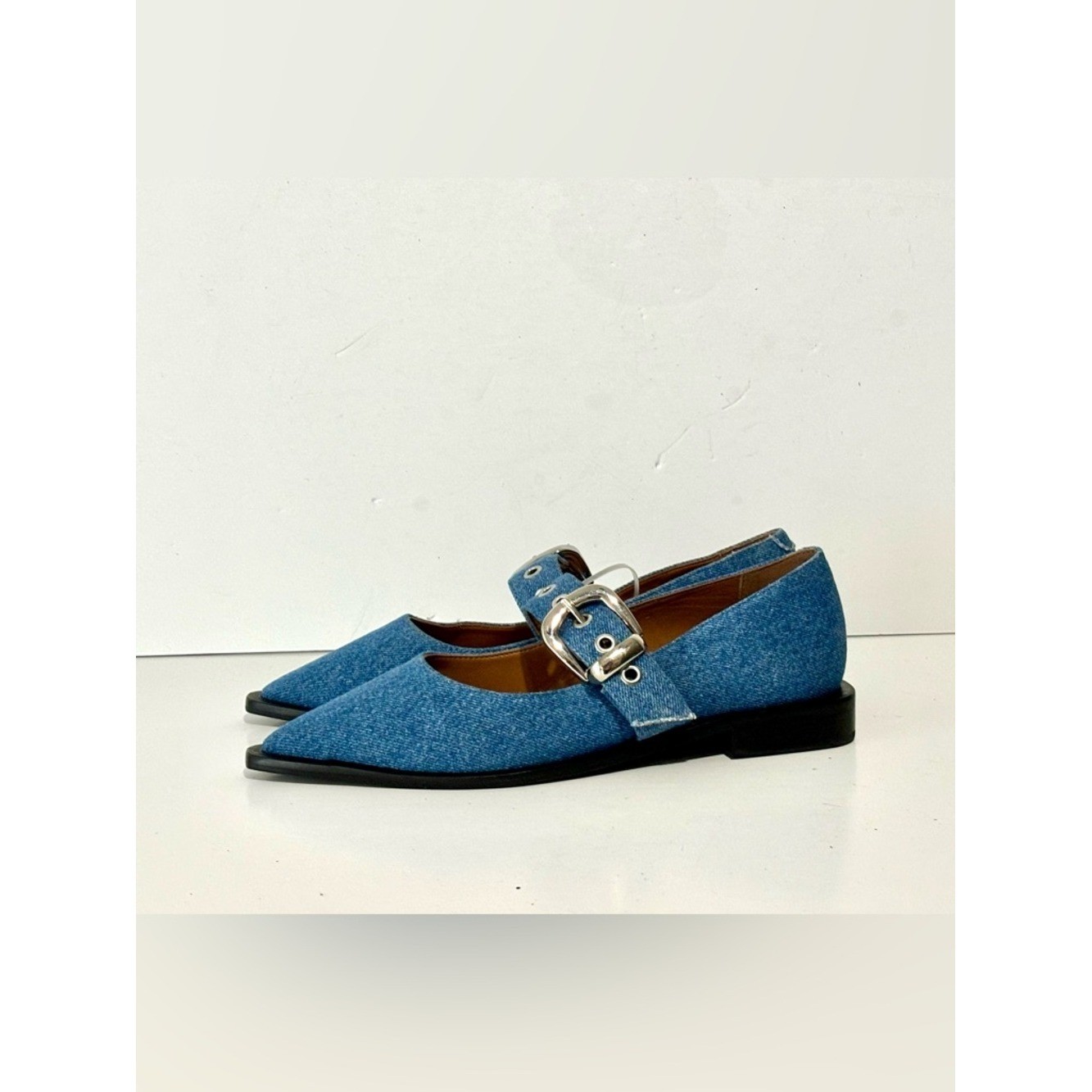 NWOT Anthropologie Maeve Blue Ballet-Shoes Pointed-Toe Mary Jane Flats Size 38/8
