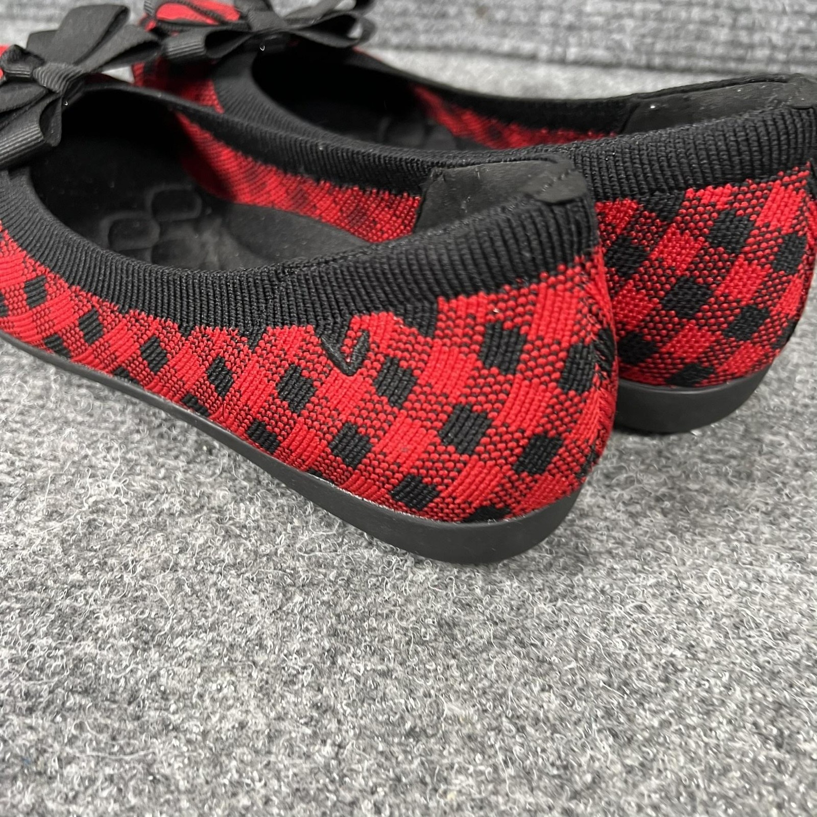 Vivaia Shoes Womens Size 9.5 Red Plaid Knit Ballet Flats Bow Eco Friendly