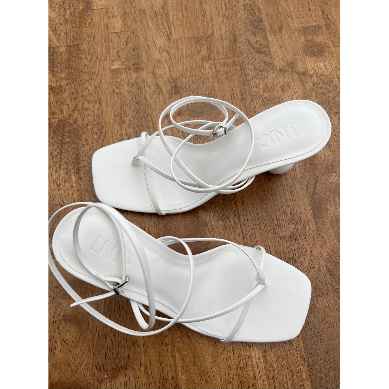 INC International Concepts White Sculptural-Bead Heel Ankle-Strap Sandal