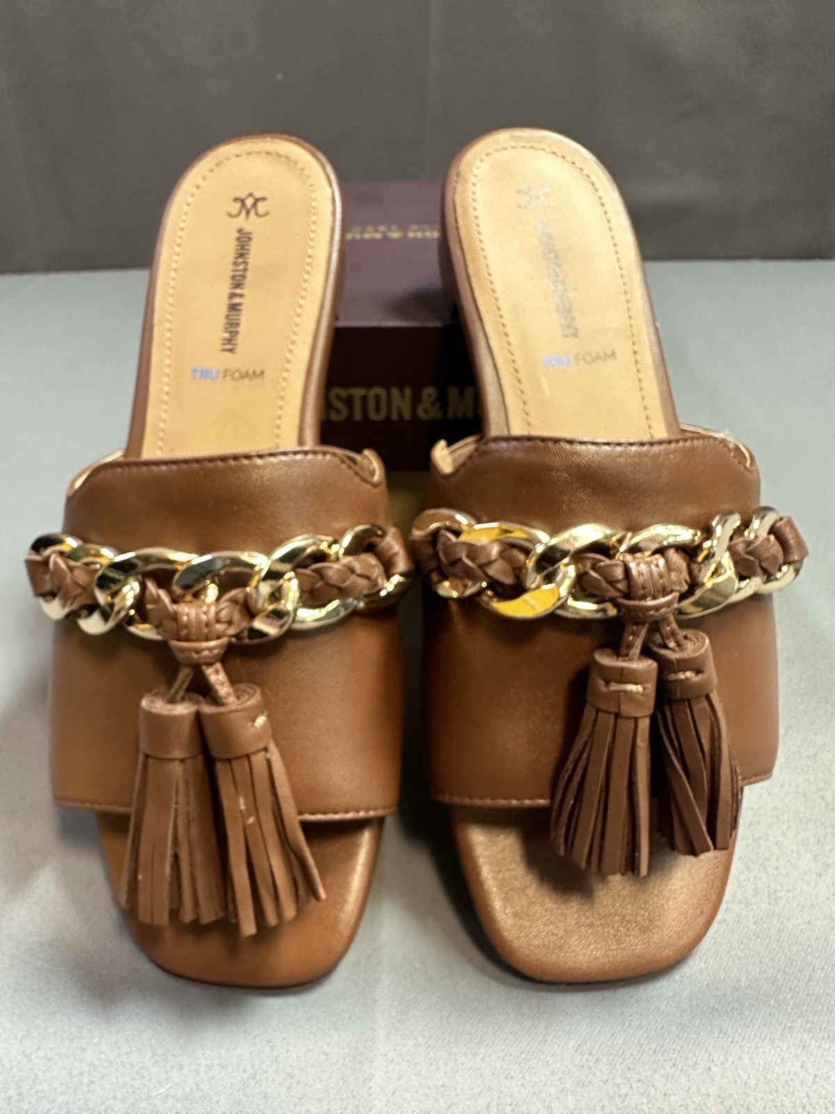 New Johnston & Murphy LILLY Chain Slide Sandals In Cognac Glove – Women’s 6.5M