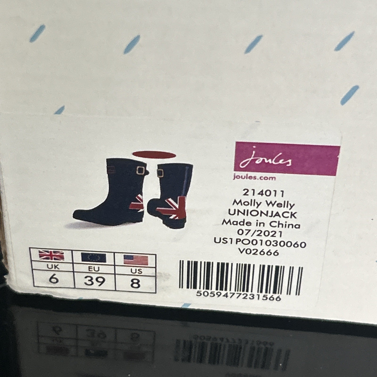 Joules Molly Welly Rain Boots Unionjack Size 8 Us UK 6 EU 39 Brand New!!