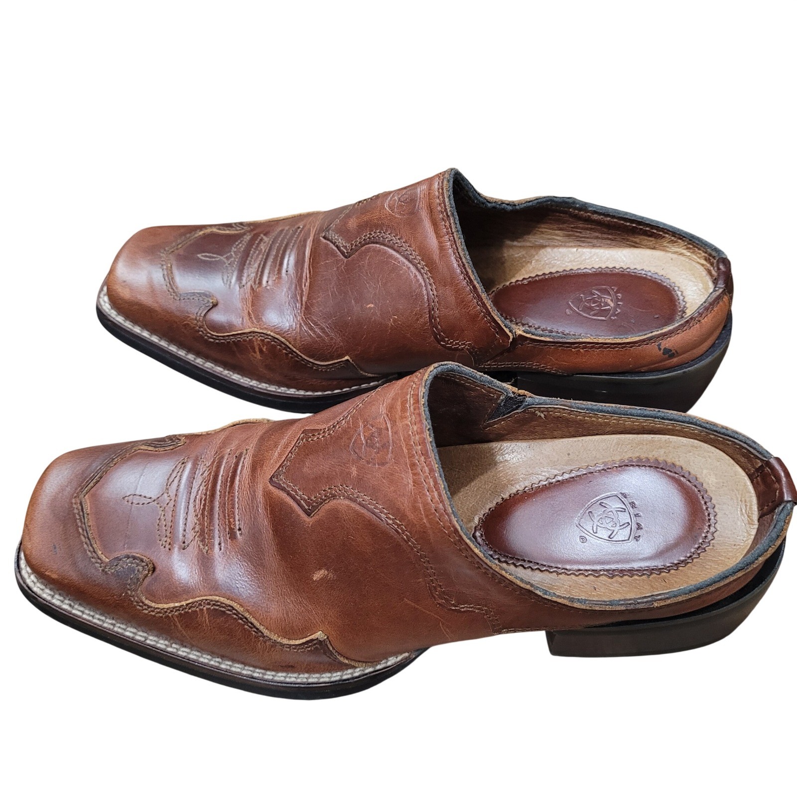Ariat ATS Womens 6.5B Brown Leather Western Mule Slip On Clog Shoes