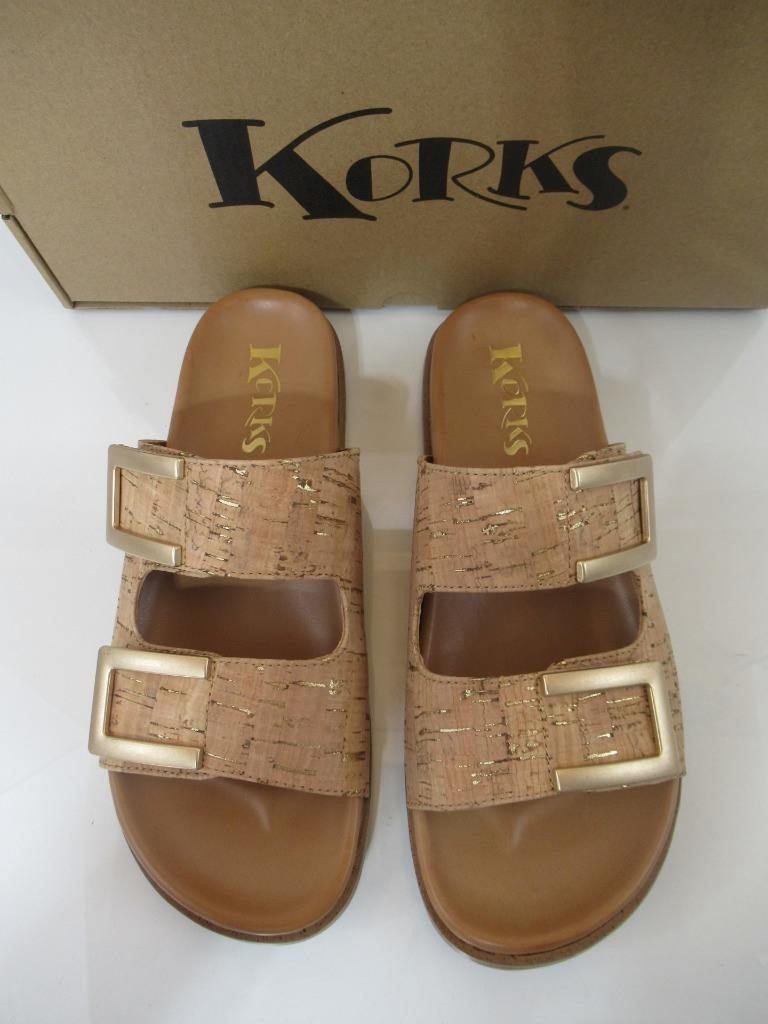 Korks Size 7 Aurianna Adjustable Double Straps Slide Footbed Sandal Natural Cork