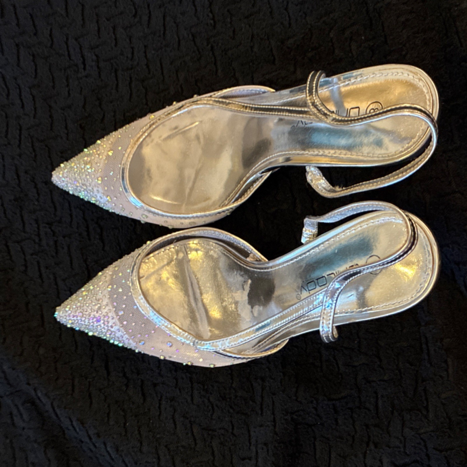 UNLADY Silver Glitter Slingback Pointed Toe Stiletto Heels Size 8