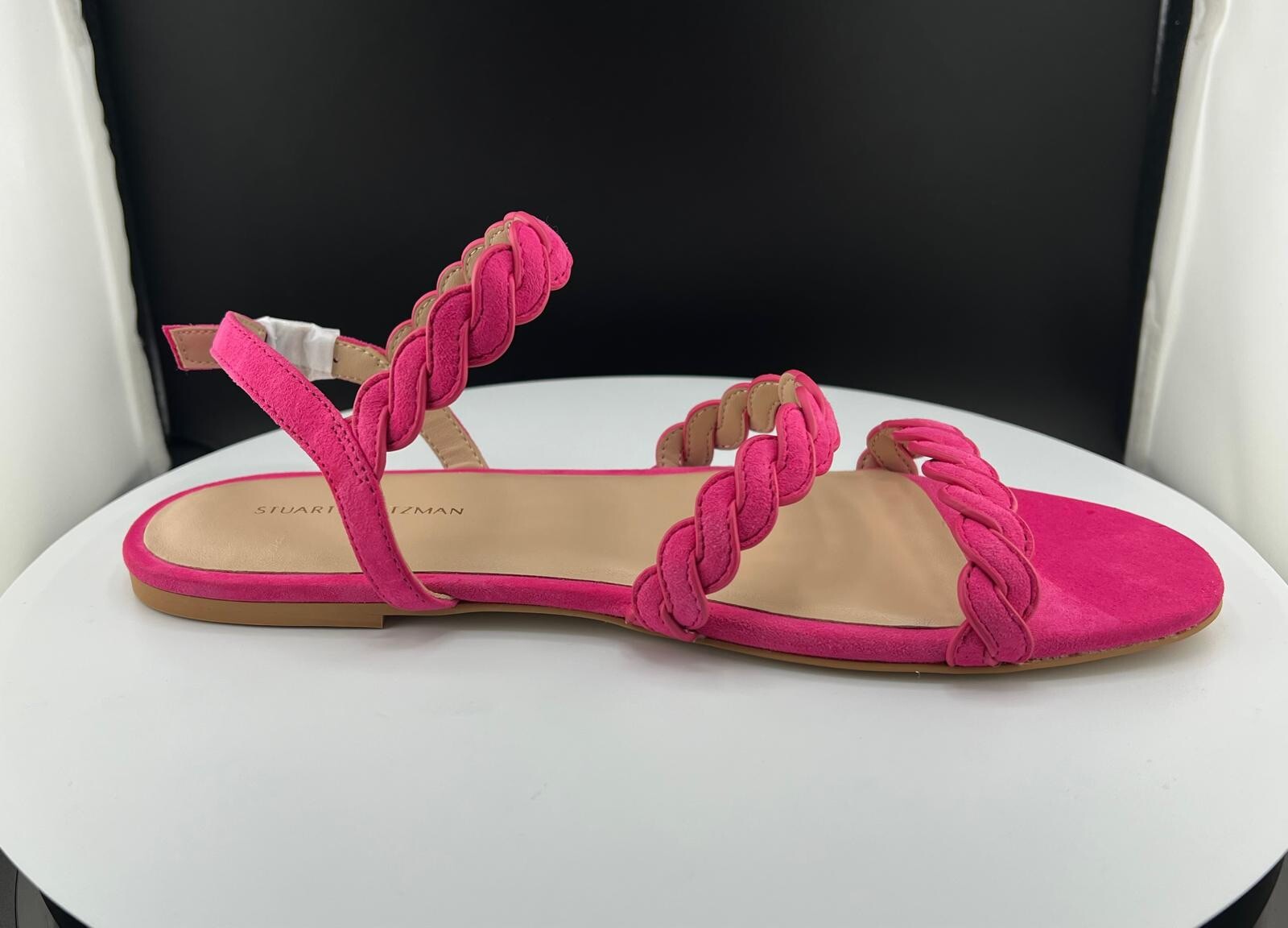 Size 8-Stuart Weitzman Twistie Pink Suede Ankle Strap Flat Sandal Women’s