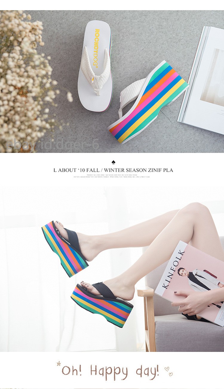 Womens Wedges Flip Flops Summer High Heels Sandals Platform Slippers Solid Shoes