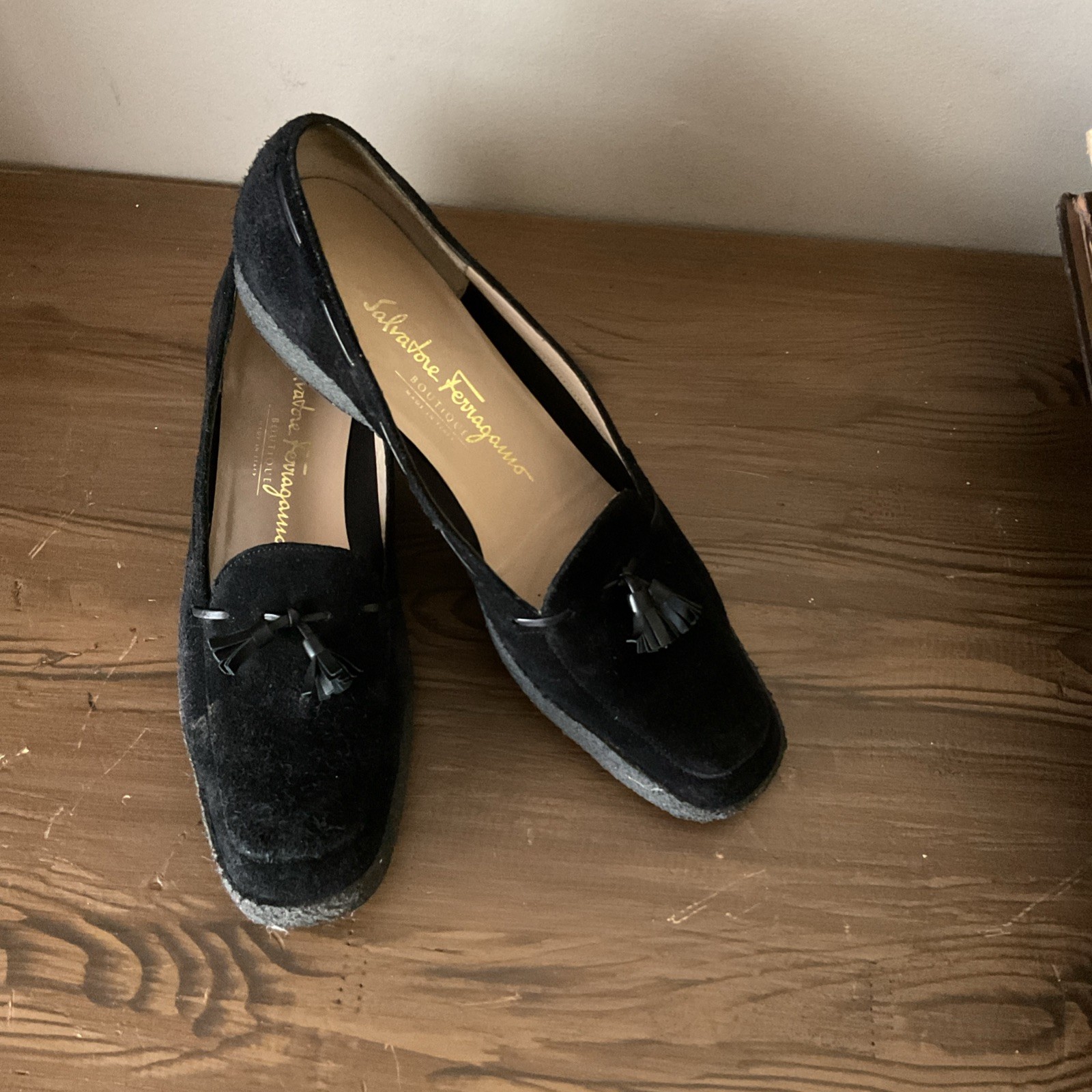 Salvatore Ferragamo Black Suede Tassel Loafer-Women’s Size 8 AAA