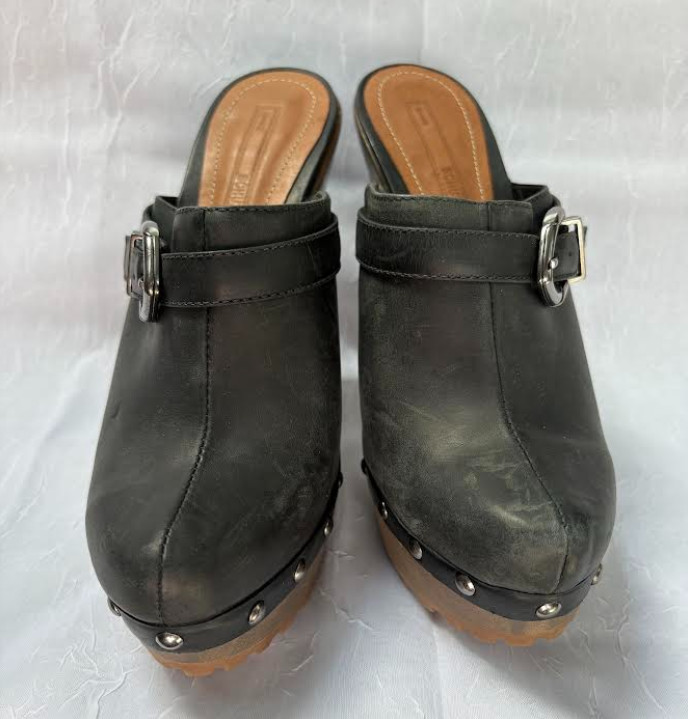 Schultz Platform High Heel Clog Mule, Black Leather, Size 37 (US 7)