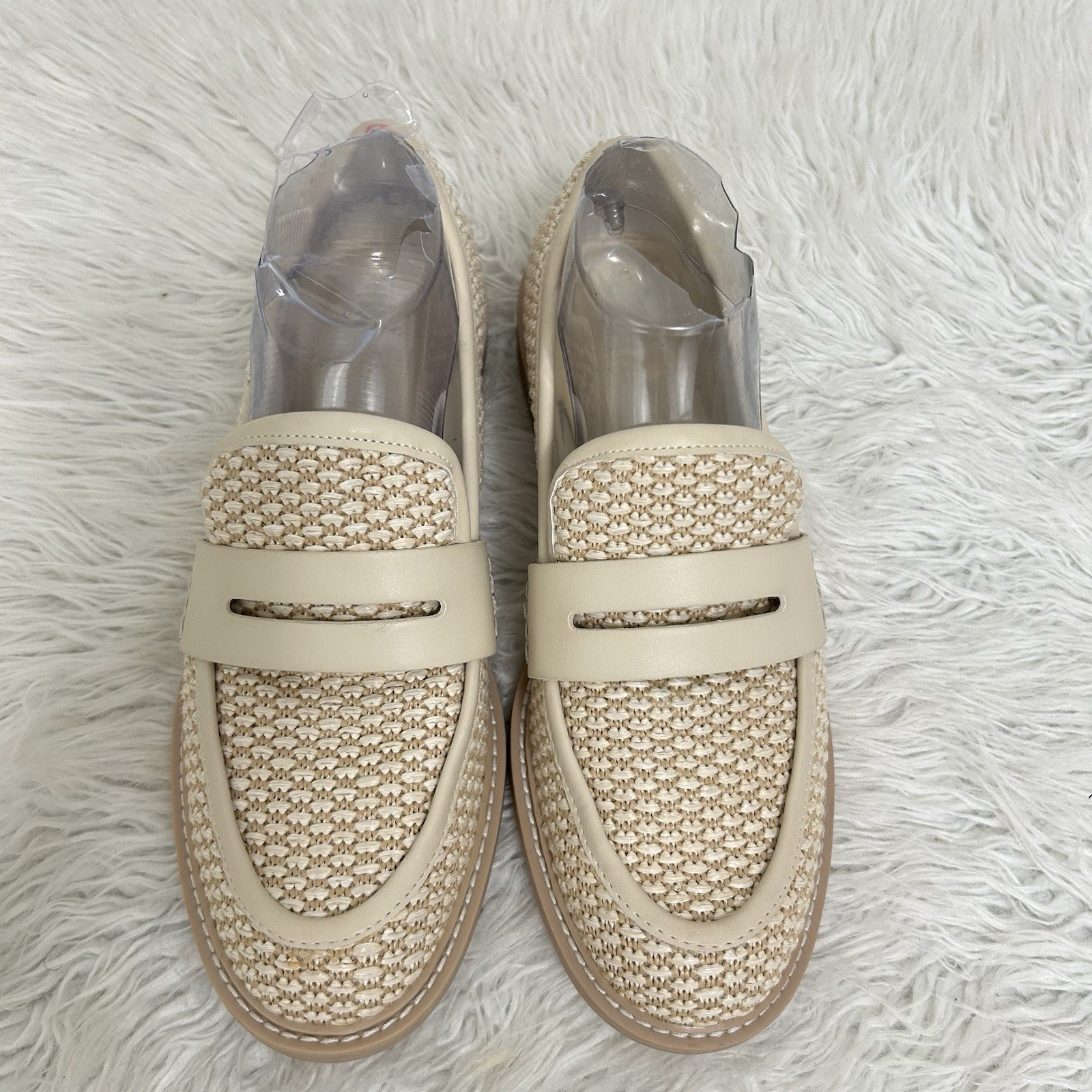 Dolce Vita Beige Hanya Loafers Woven Raffia Textile Size 9.5M Preppy Coastal