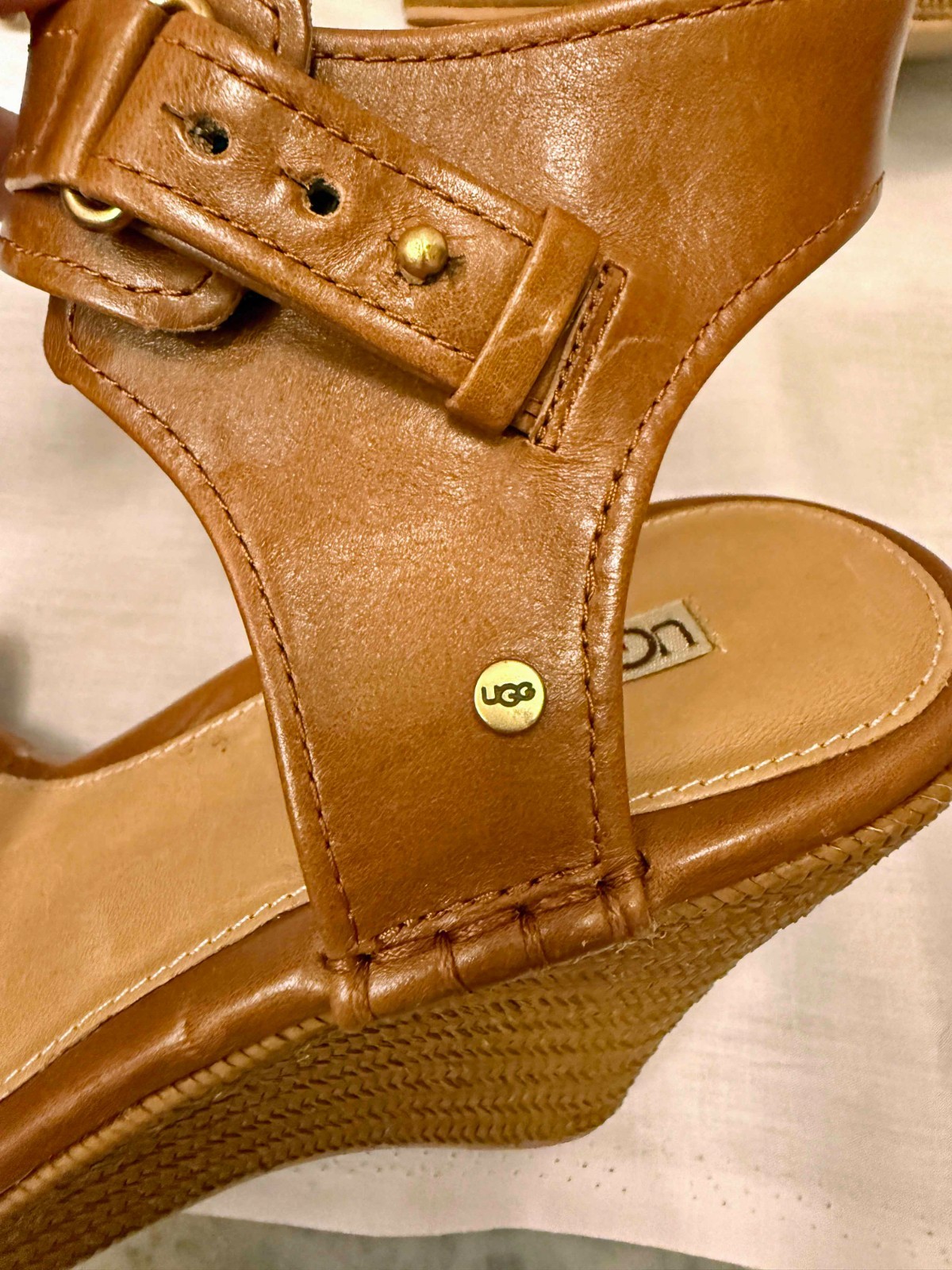 UGG Platform Leather Sandals Brown – Woven Wedge Ankle Strap Sandals
