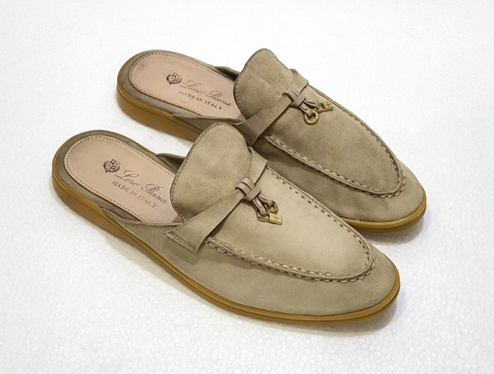 Loro Piana Summer Charms Walk Mules Suede Loafers Beige Taupe Size EU 41 US 10.5