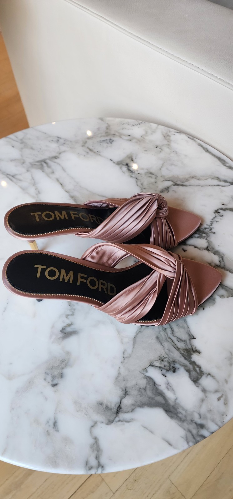 Tom Ford Pink Satin Knotted Slip On Slide Mule Size 37.5