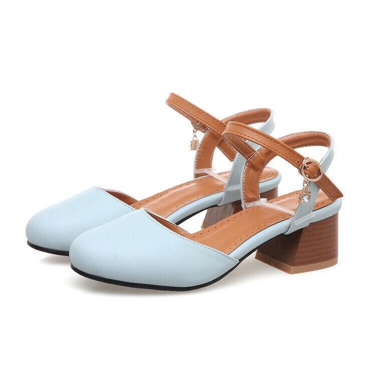 Women’s Round Toe Mary Janes Sandals Slingbacks Block Heels Buckle Strap Shoes