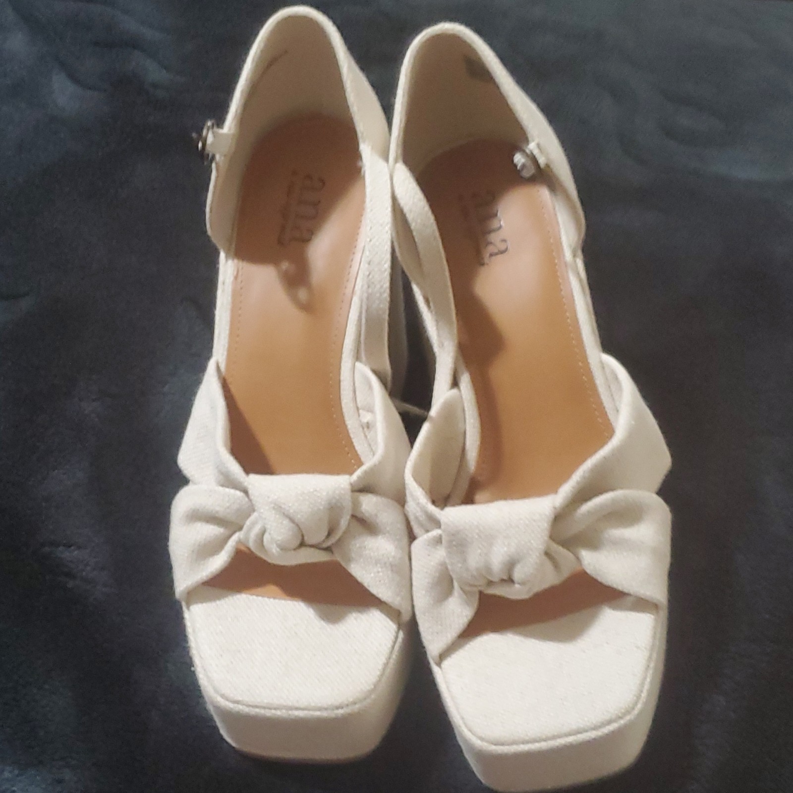 a.n.a Women’s White Platform Sandals Ankle Strap Buckle Bow Textile Upper 7
