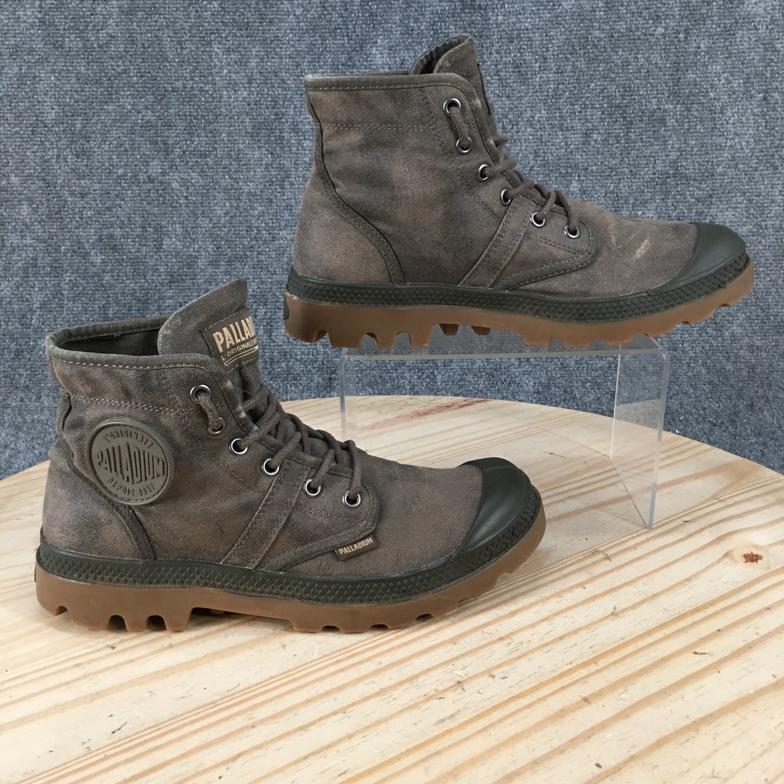 Palladium Pallabrouse Wax Boots Mens 7 Womens 8.5 Hiking Lace Up Canvas Gray