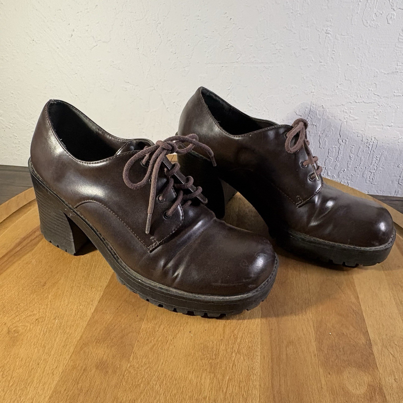 Vintage Y2K 90’s Mudd Chunky Platform Lace Up Oxford Brown Shoes Women Sz 9.5M