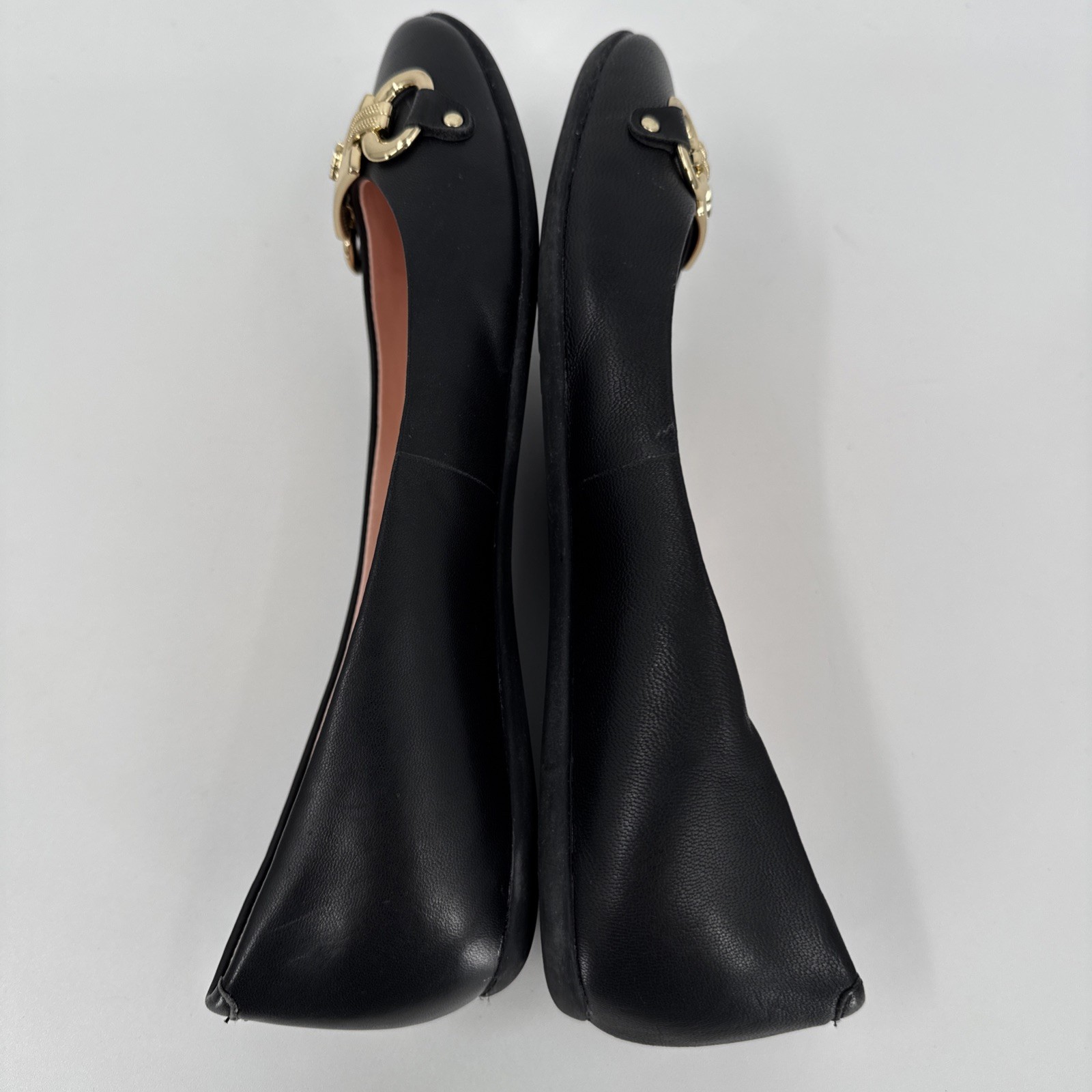 Kate Spade New York Phoebe Black Leather Gold Logo Ballet Flats 8 City Preppy