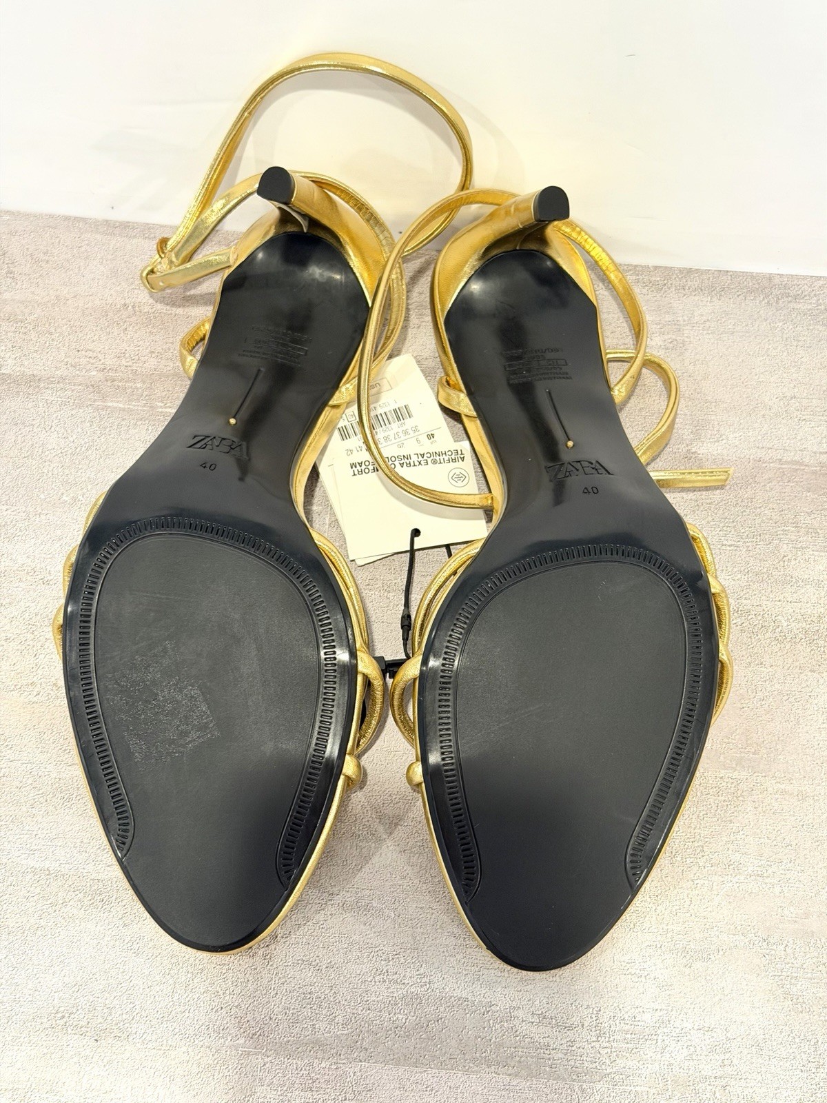 Zara Gold Metallic Heeled Sandals AIRFIT New With Tags Size 40 US 9