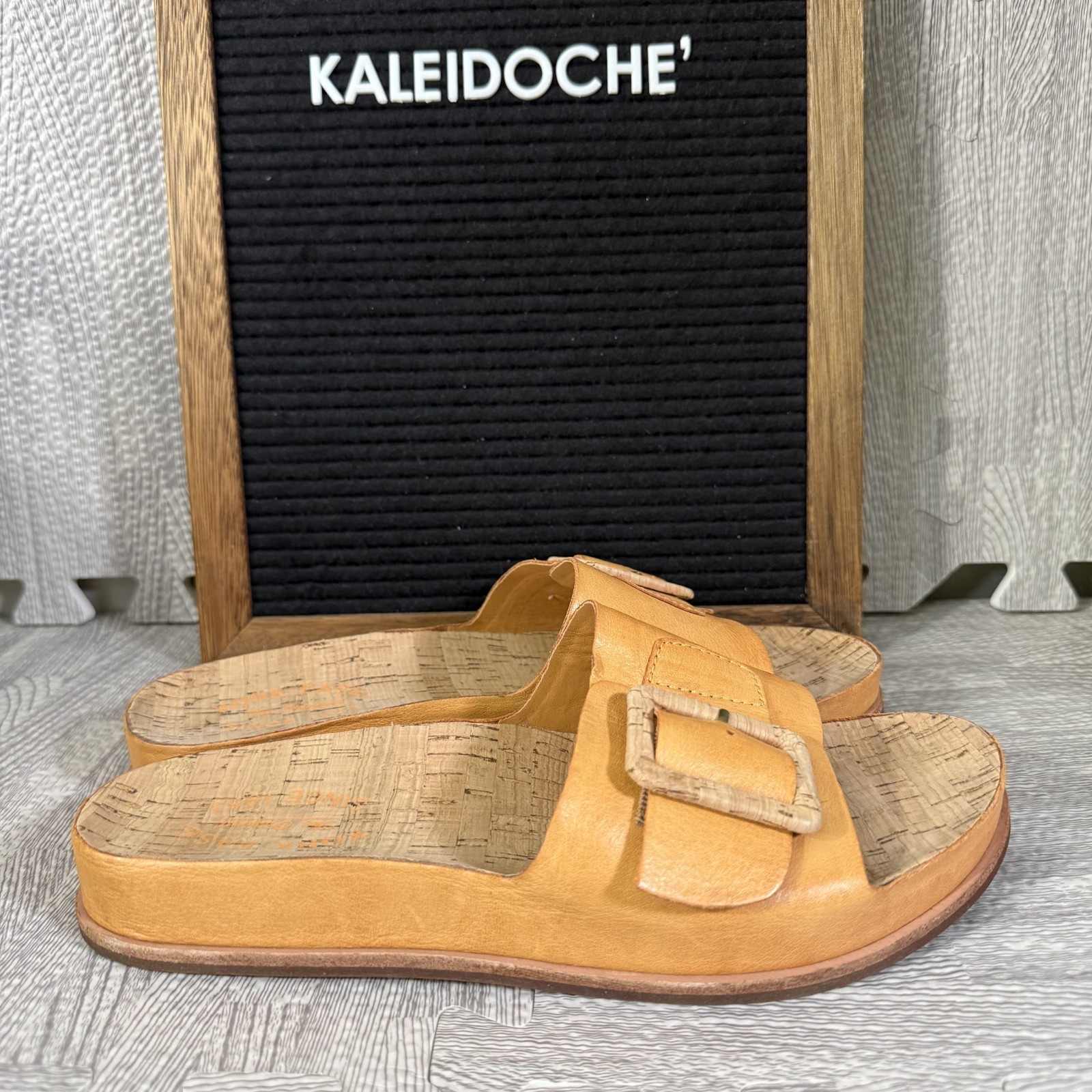 Kork‑Ease Women’s Tutsi Light Orange Leather Cork Sandals Buckle Slides 9M