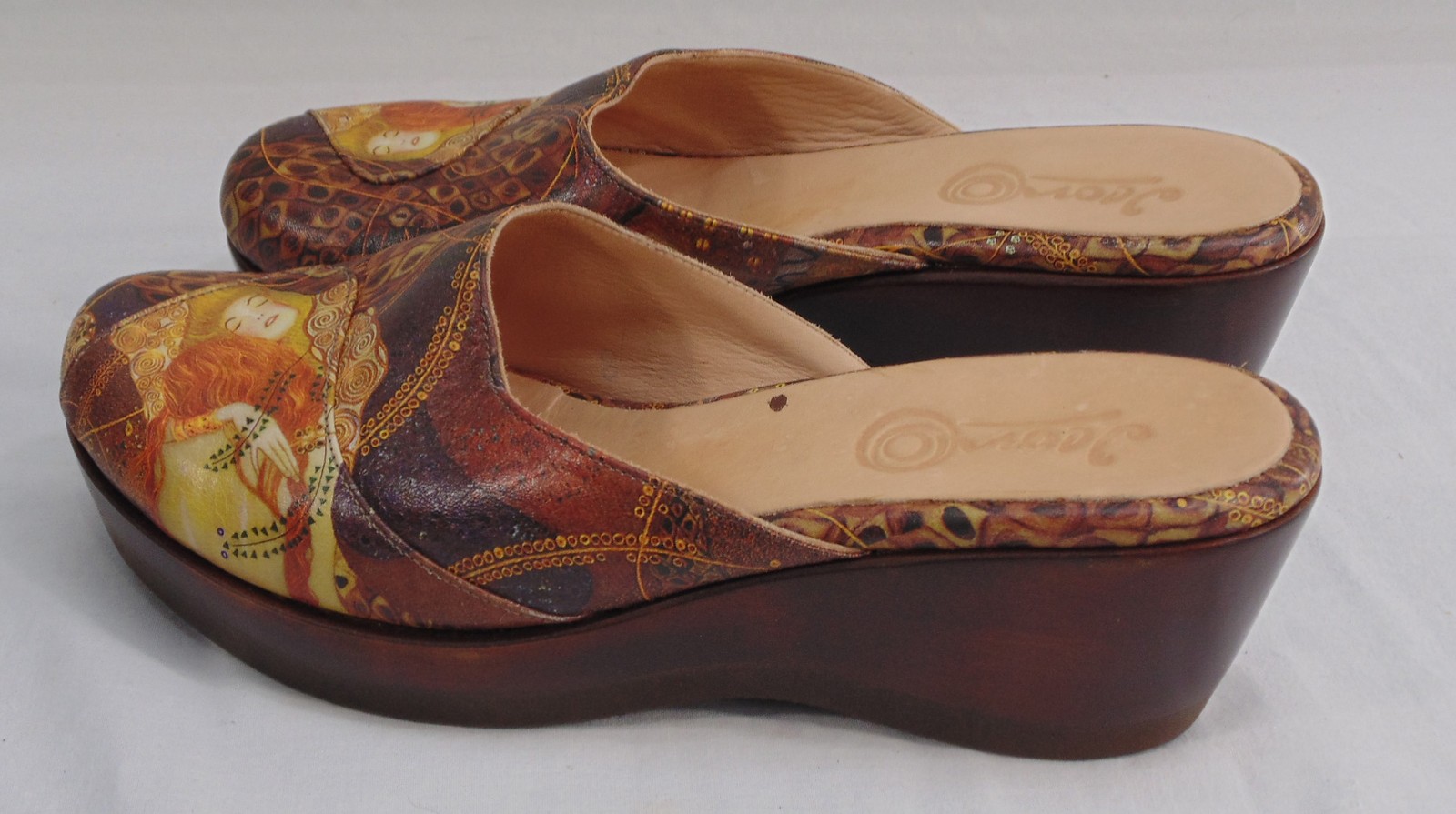 Icon Art Mules Wedge Clog Shoes 7.5 Gustav Klimt’s Water Serpents