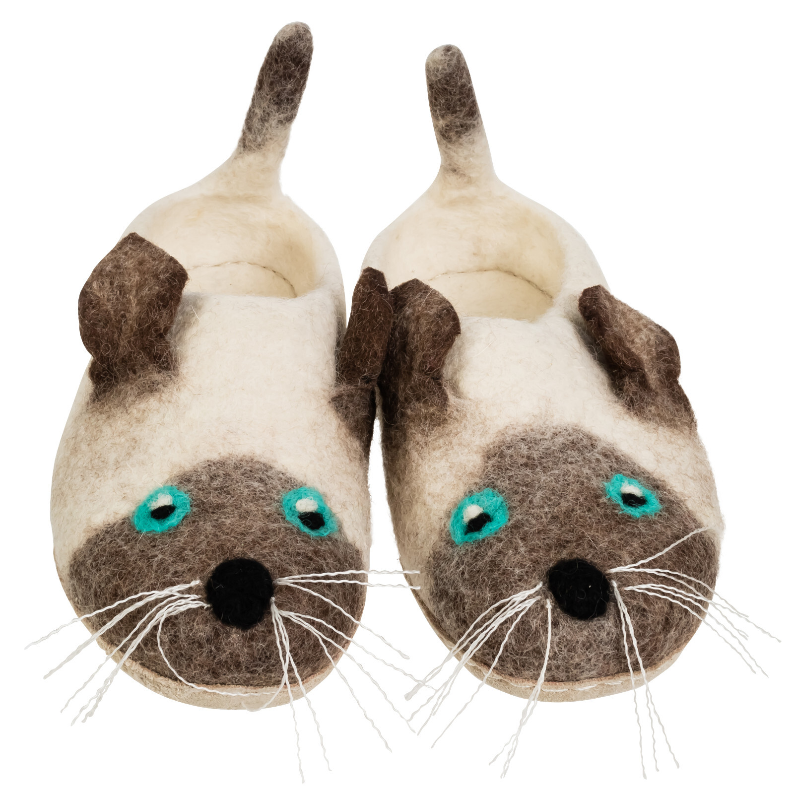 Eco Friendly Natural Sheep Wool Felted Handmade Siamese Cat Shape Slippers
