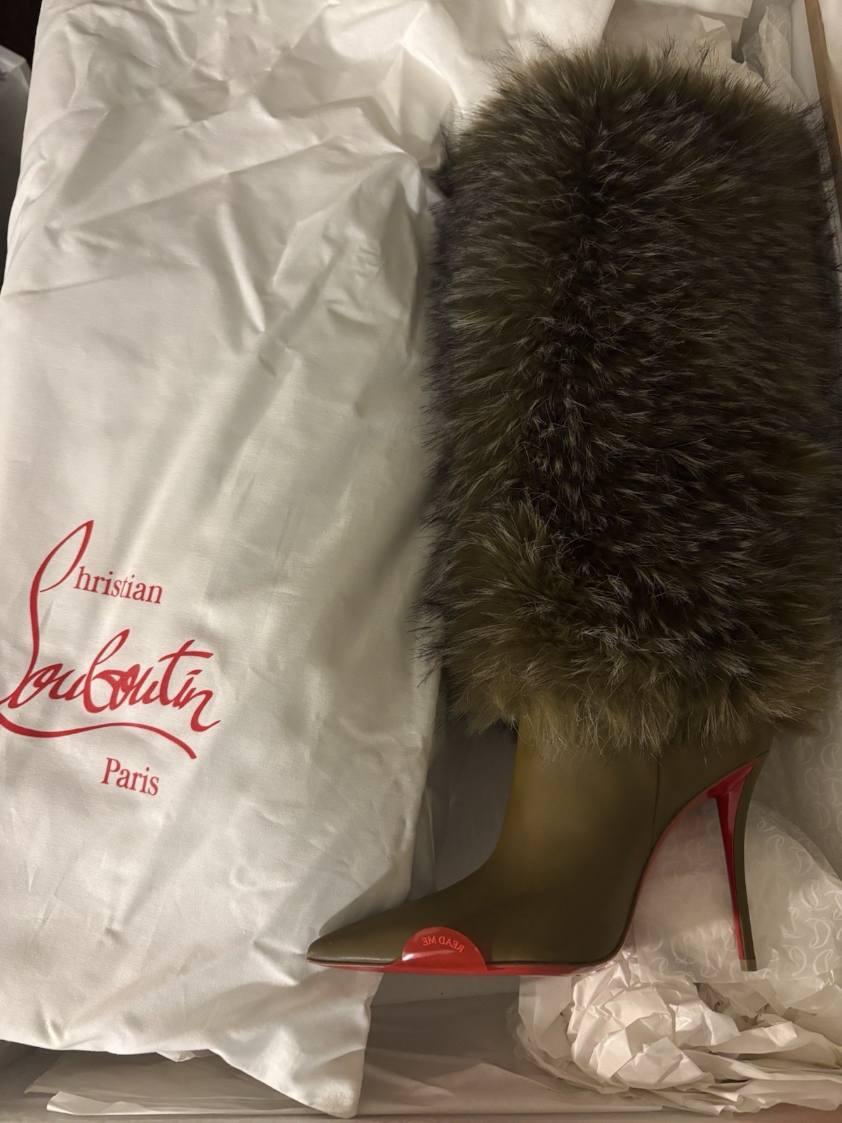 Christian Louboutin Women’s Bronze Leather Yangzee 100 Heels Faux Fur EU 38.5