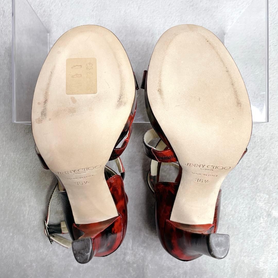JIMMY CHOO Tie Dye Patent Red Black Cross Strap Heeled Sandals Shoes EU 36.5
