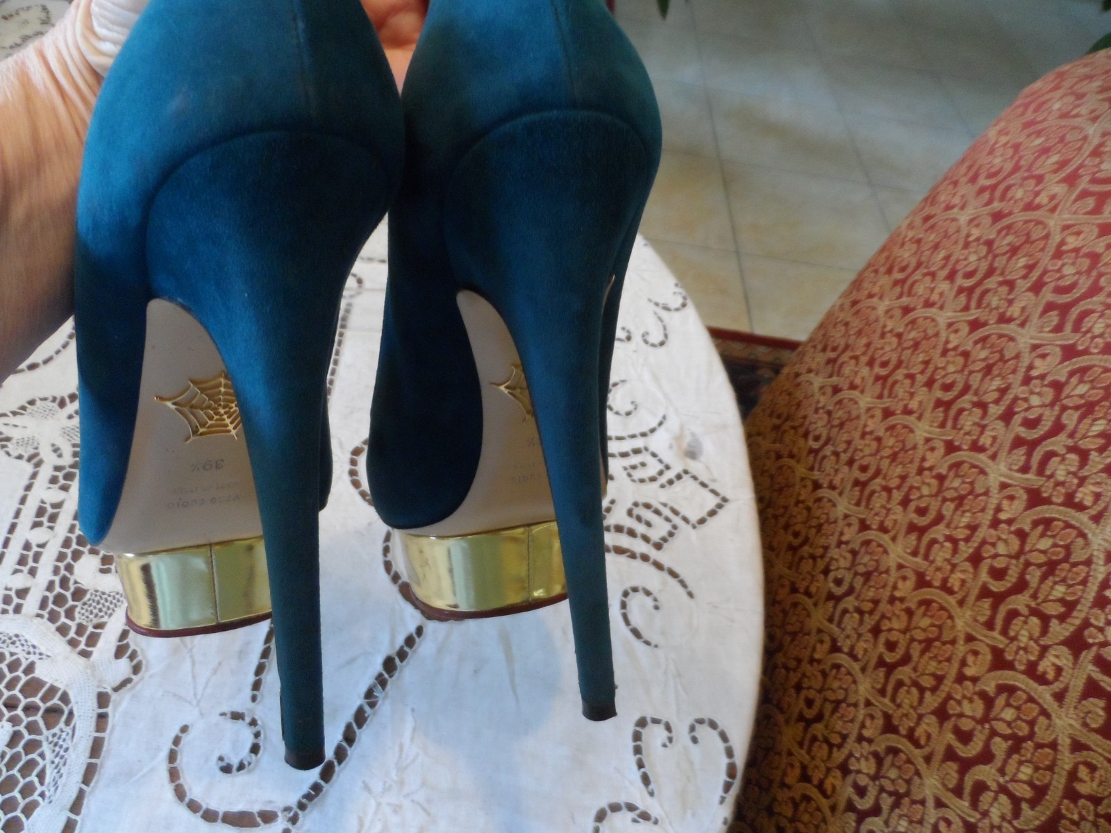 Charlotte Olympia Turquoise Blue Suede «Dolly» Pumps Size 39.5″ M