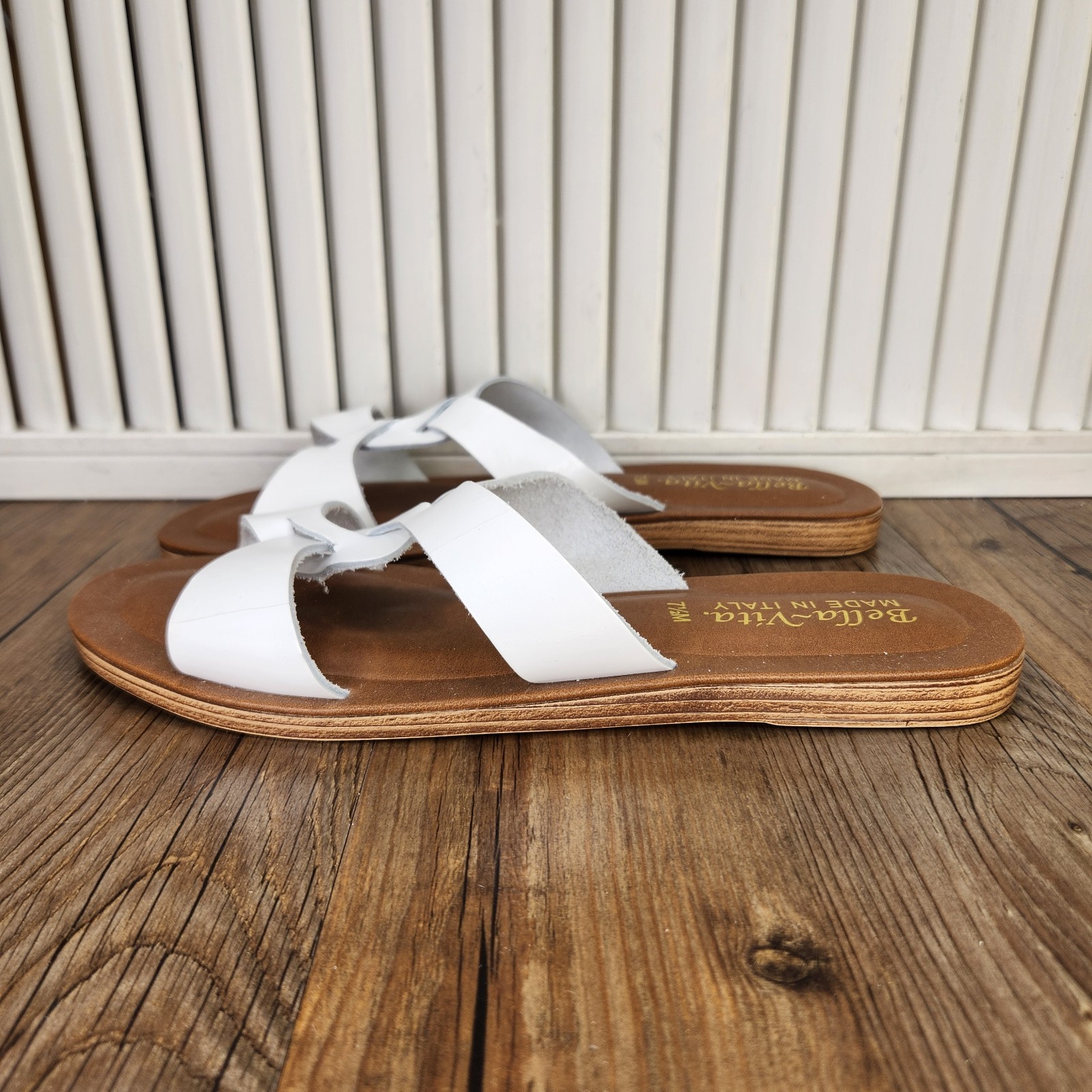 Bella Vita Dov Slide Sandals Womens Size 7.5 M White Italian Leather Summer Chic