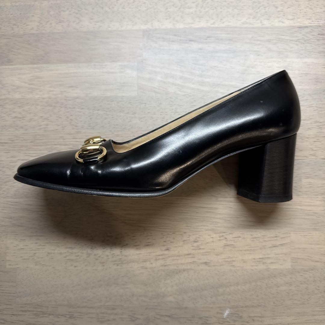 GUCCI Horsebit Leather Pumps Square Toe 23cm Black Italy