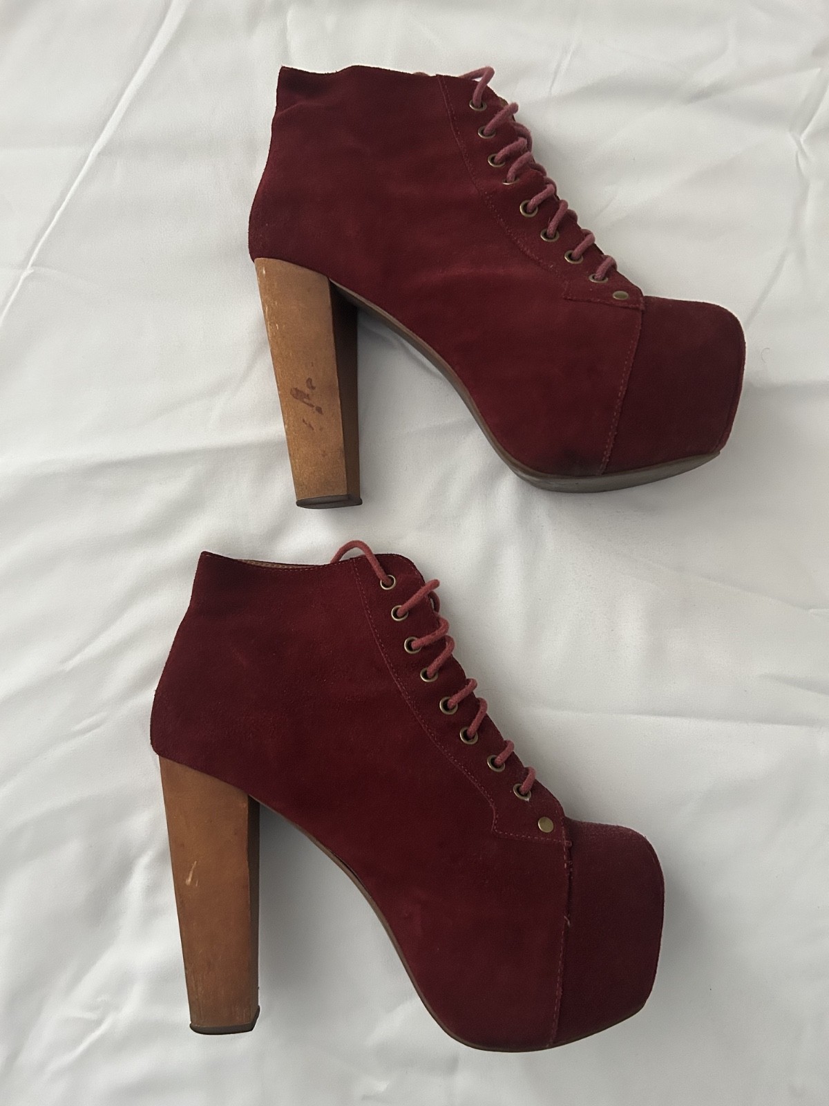 Jeffrey Campbell Lita Platform Lace Up Red Suede Boots Women’s 7.5