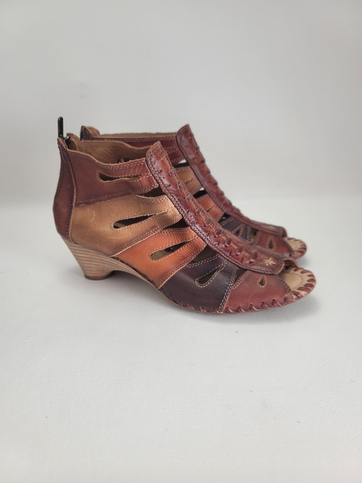 Pikolinos Cutout Leather Heels Booties EU 40 US 9 Spain Brown Heel Casual Travel